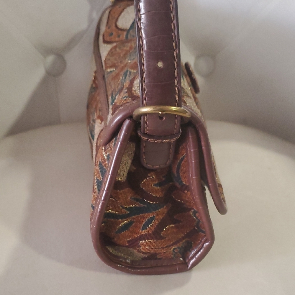 Vtg Mario  Valentino Brown and Gold Patterned Shoulder Bag - Picture 4 of 15